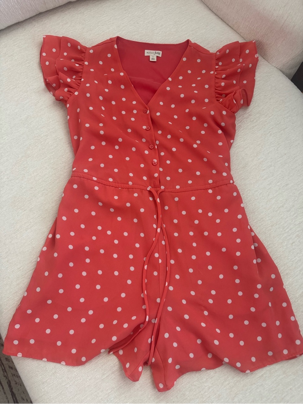 Maison Jules Coral Polka Dot Flutter Sleeve Dress